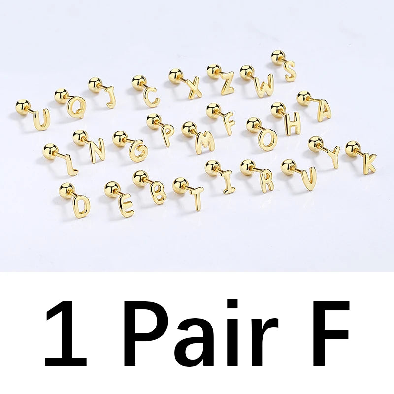 TrustDavis Real 925 Sterling Silver 26 Letter Screw Beads Stud Earring For Women Children Baby Minimalist Fine Jewelry DA2867