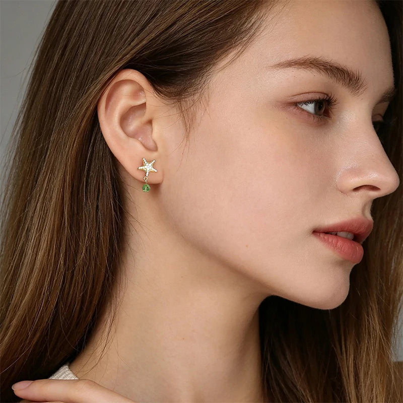 Starfish Zircon Stud Earrings for Women Daily Wear Jewelry Gift DS4980