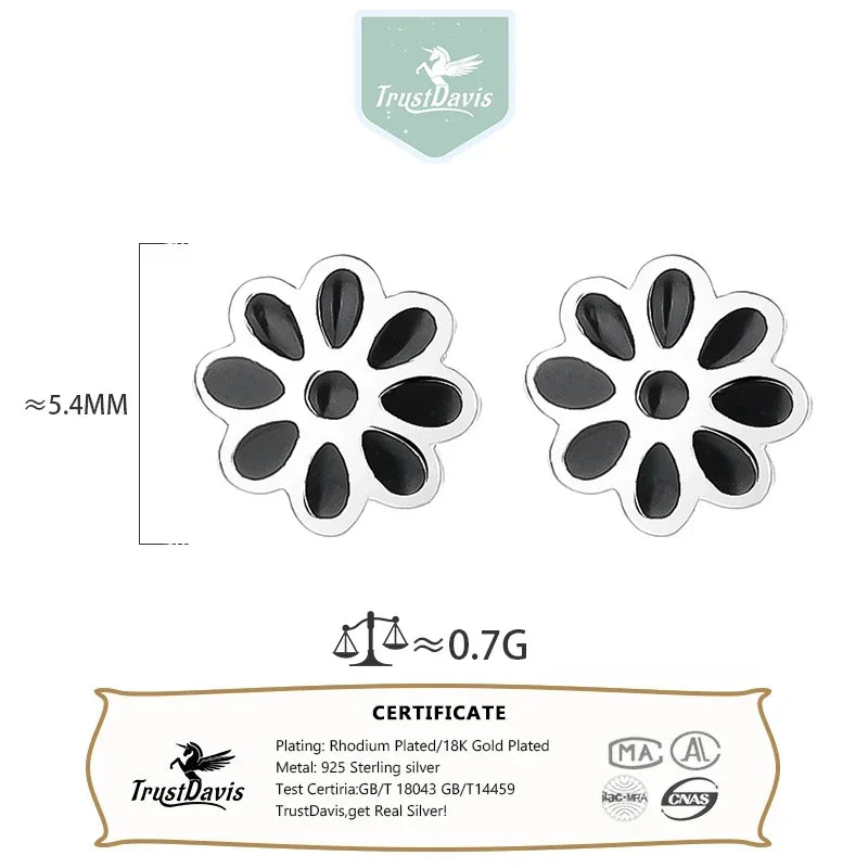 TrustDavis Real 925 Sterling Silver Casual Glaze Flower Screw Stud Earrings For Women Wedding Valentine's Day Jewelry DS4591