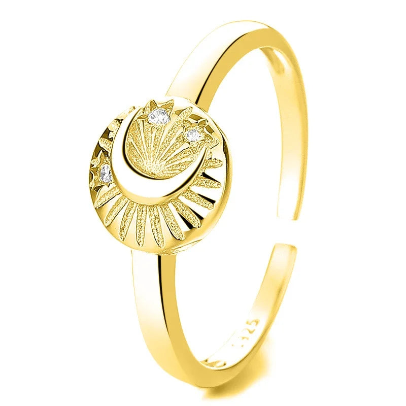 TrustDavis Real 925 Sterling Silver Sweet Sun Moon Shiny CZ Opening Ring For Women Teen Daugther Girls Xmas Gift Jewelry DS4594