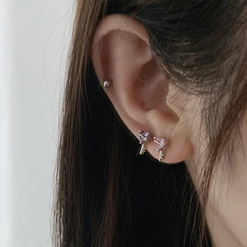 Sweet Love Zircon Key Stud Earrings DA3216