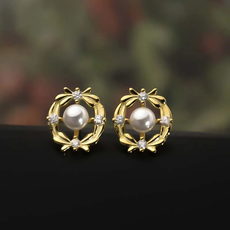 Trustdavis Girls 925 Sterling Silver Fashion Pearl Zircon Stud Earrings for Women Girls Wedding Party S925 Jewelry DS4560