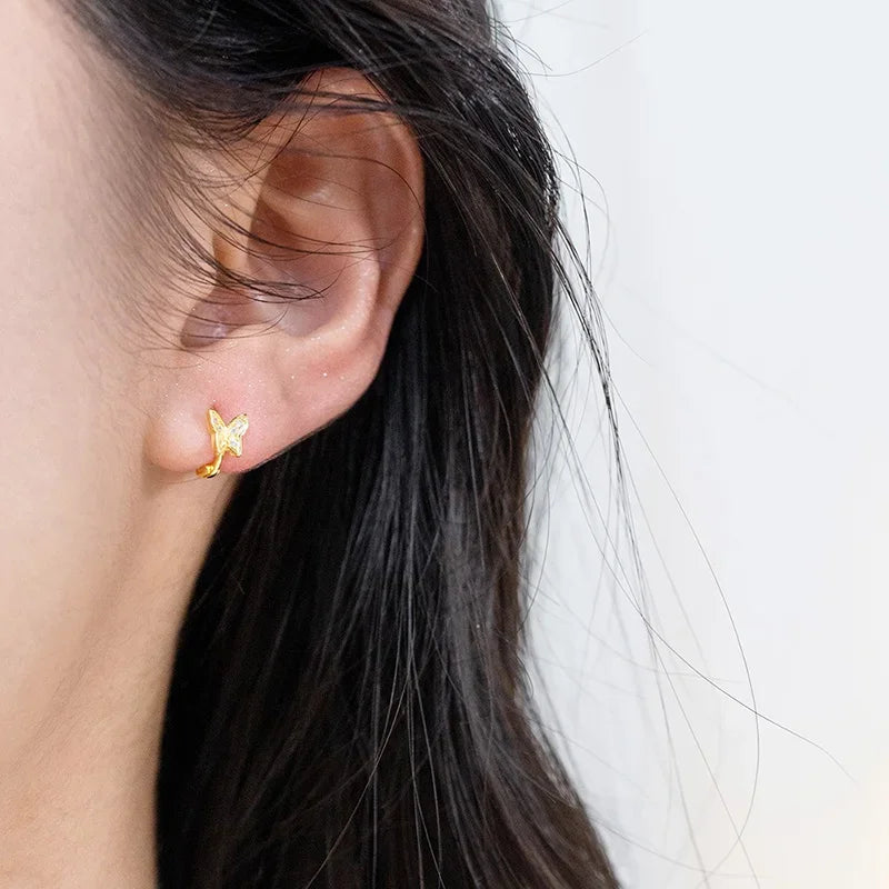 Trusta Genuine 925 Sterling Silver Cute Dazzling Butterfly Ear Cuff Clip on Earring for Women Piercing Earing Jewelry DA4064