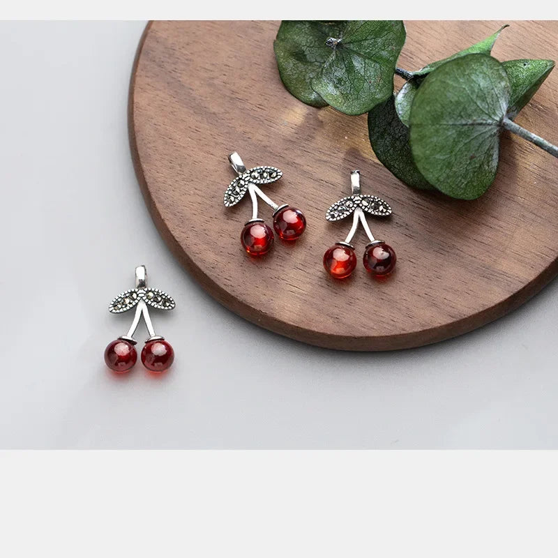 Garnet Red Cherry Charm Pendant Handmade DIY Accessories HY350