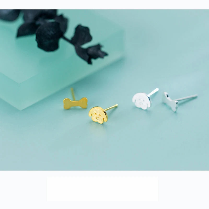 925 Real Sterling Silver Cute Tiny Asymmetric Dog Bone Stud Earrings DS711