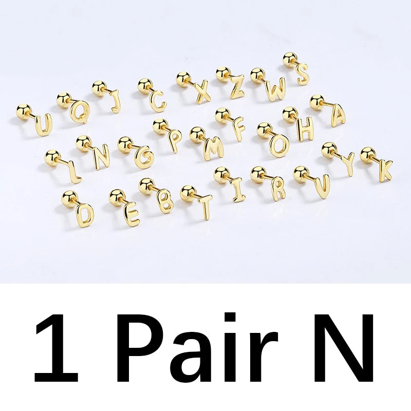 TrustDavis Real 925 Sterling Silver 26 Letter Screw Beads Stud Earring For Women Children Baby Minimalist Fine Jewelry DA2867