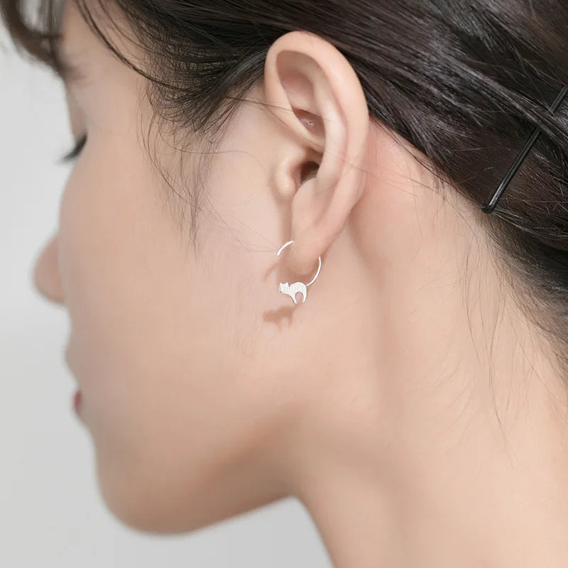 Tiny Cute Asymmetric Cat Stud Earrings DA487