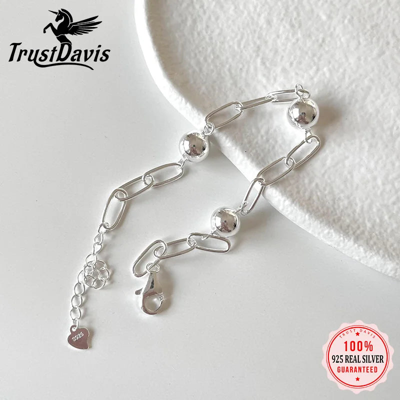 Real 925 Sterling Silver Bracelet Jewelry 9mm Ball Beads Chain Bracelet For Women Wedding Party Gift Jewelry DA3126