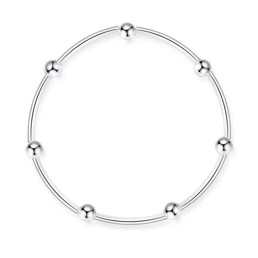 TrustDavis 100% 925 Sterling Silver Bracelet Linked Beads Elastic 925 Bangle Women Fashion Jewelry Gift For Girls Lady DS1406