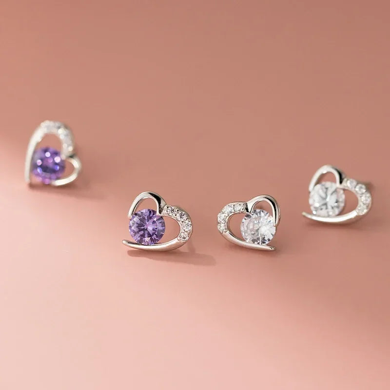 Trustdavis Genuine 925 Sterling Silver Sweet Trendy Romantic Elegant Heart CZ Stud Earrings for Women Wedding Jewelry DS4053