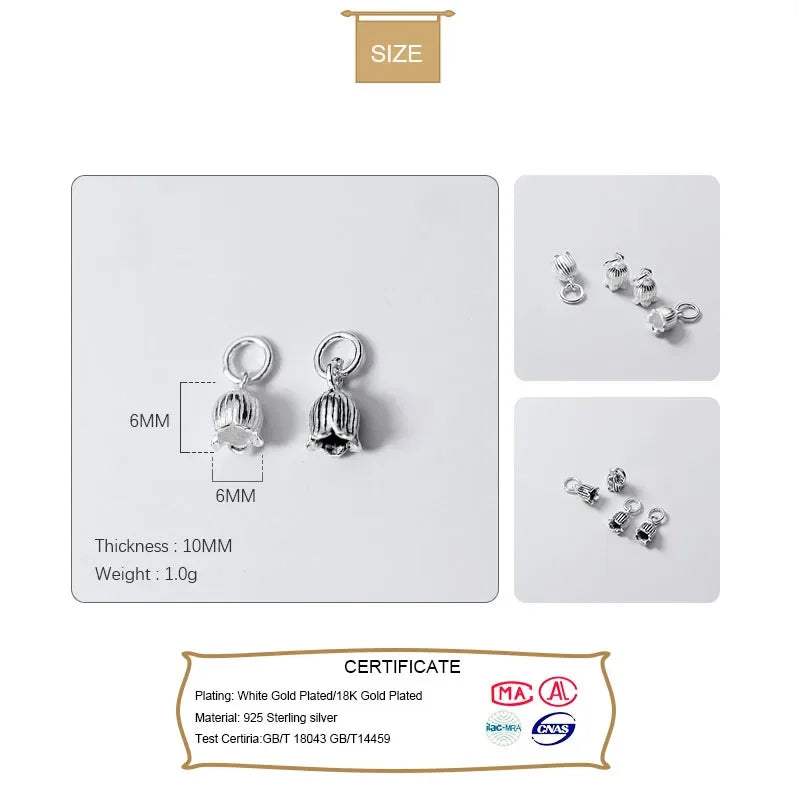 TrustDavis Real 925 Sterling Thai Silver Fashion Tulip Flower Charm Pendant Handmade DIY Accessories Jewelry Wholesale DZ451