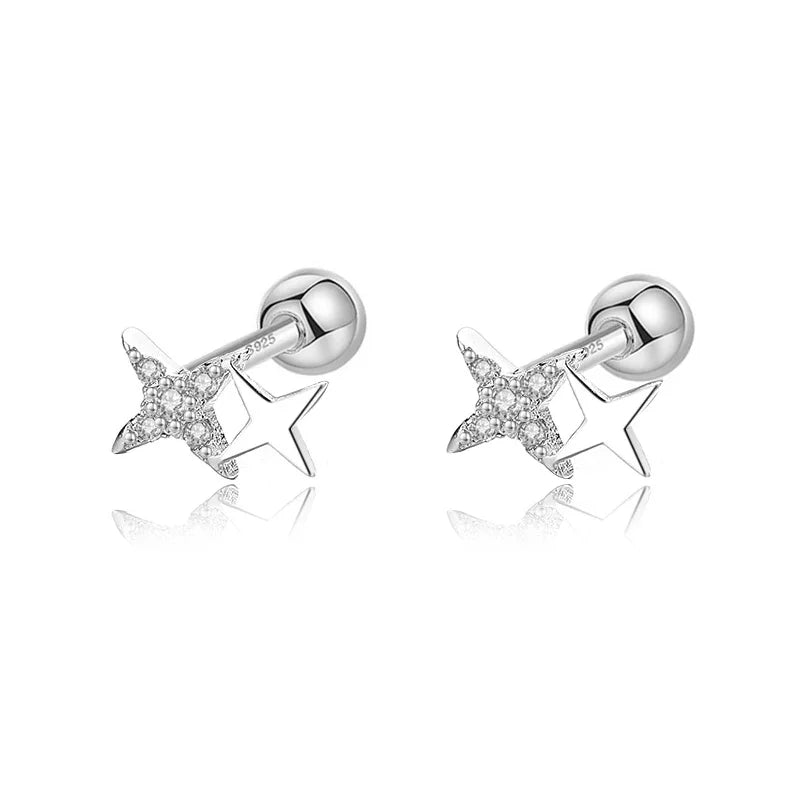 Star Shiny CZ Screw Stud Earrings DG0018