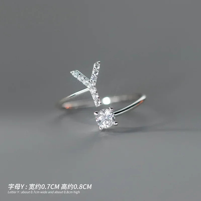 TrustDavis Real 925 Sterling Silver Rings For Women Wedding Party Jewelry 26 Letter Clear CZ Opening Ring Fine Jewelry DA3121