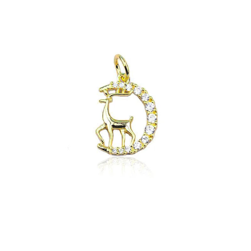 TrustDTrustDavis Real 925 Sterling Silver Diamond Studded Spotted Deer Charm Pendant Handmade DIY Accessories Wholesale DZ1705