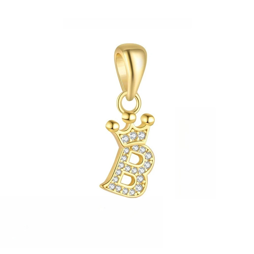 TrustDavis 925 Sterling Silver Women's Fashion Crown 26 Letter Pendant Zircon Necklace for Women Girls Jewelry Gift DS4445