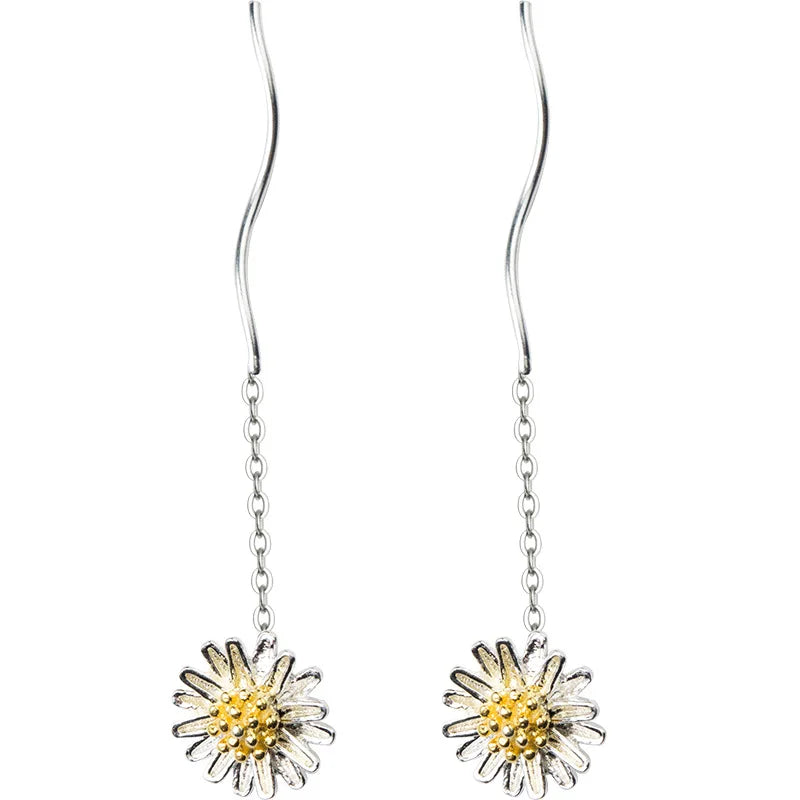 Trustdavis 925 Sterling Silver Chrysanthemum Earring Necklace Bracelet For Women Silver 925 Jewelry DA445