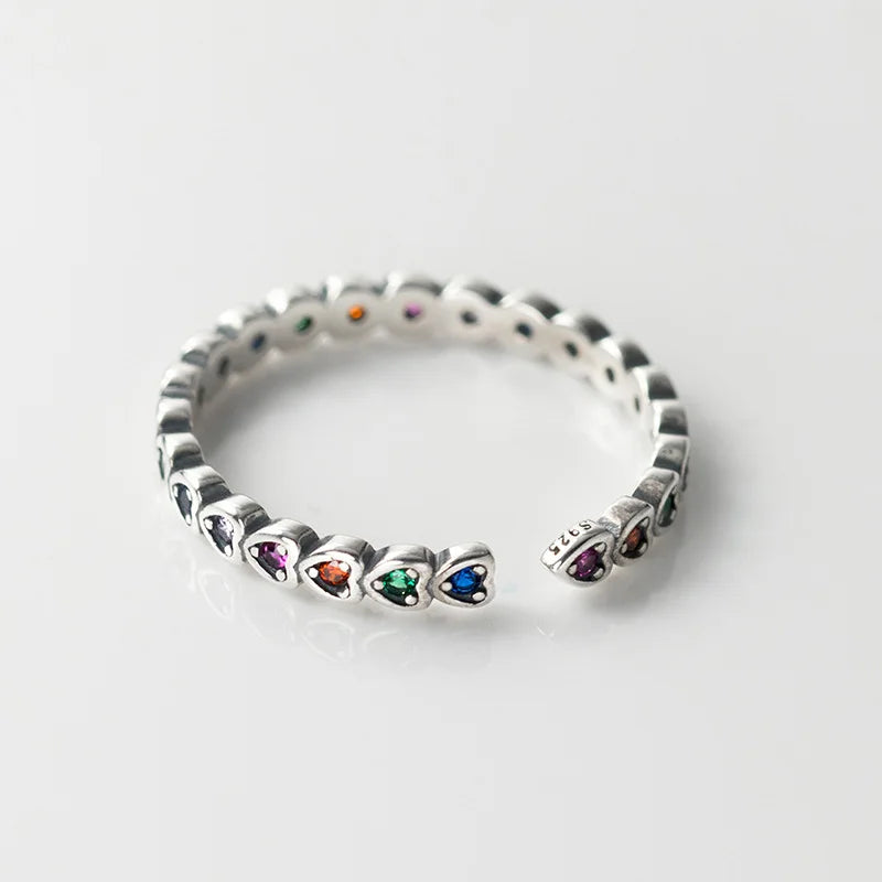 TrustDavis Real 925 Sterling Silver Fashion Sweet Heart Adjustable Ring for Women Wedding Party Ring Jewelry Gift DS3849