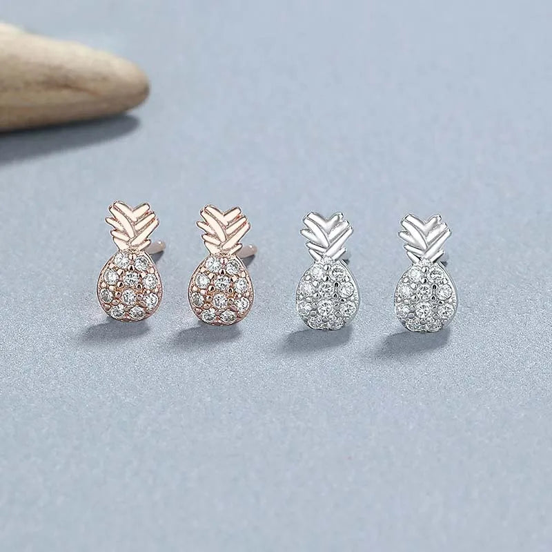 TrustDavis Fashion Real 925 Sterling Silver Sweet Cute Fruit Pineapple Stud Earrings For Women Office Lady Fine Jewelry DS4502
