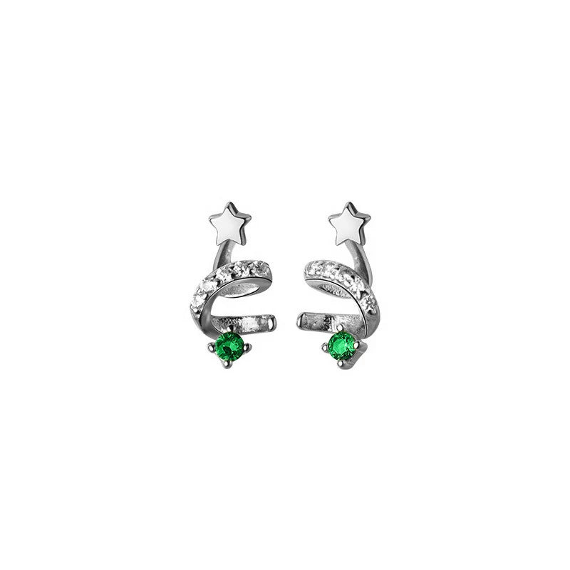 TrustDavis Real 925 Sterling Silver Fashion Fine Christmas Tree Emerald Rotate Stud Earrings for Women Jewelry DS4401