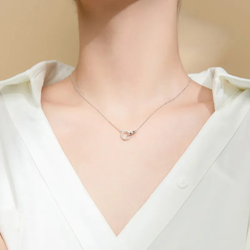 TrustDavis Real 925 Sterling Silver Sweet Double Round Heart Cross CZ Pendant Necklace For Women Wedding Fine Jewelry DA2486