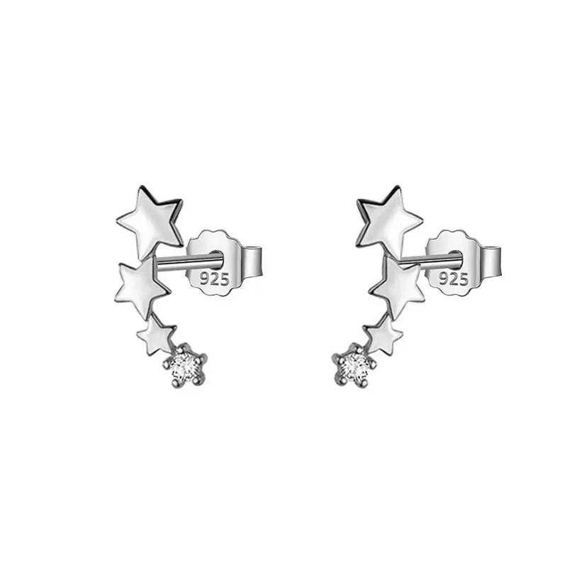 TrustDavis Real 925 Sterling Silver Fashion Sweet Star Dazzling CZ Stud Earrings For Women Wedding Minimalist Jewelry DB944