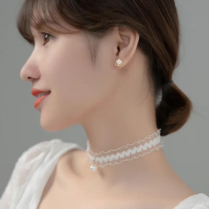 TrustDavis Genuine 925 Sterling Silver Fashion Sweet Geometric Hollow Square Glaze Stud Earring For Women Jewelry Gift DB1222