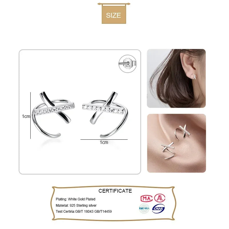 Trusta Fashion 925 Sterling Silver X Letter Dazzling CZ Ear Bones Ear Buckle Ring Tightly Packed Mini Double Ring Earring DS2489