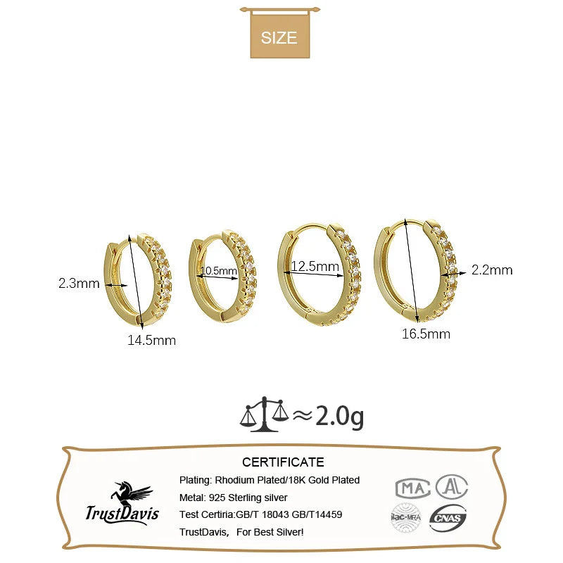 TrustDavis Real 925 Sterling Silver CZ Round Earring Geometric Hoop Earring for Women Wedding Party Fine Jewelry Gift DR0064