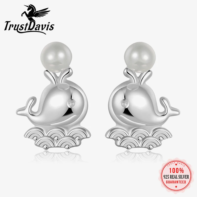 TrustDavis Real 925 Sterling Silver Romantic Cute Animal Screw Stud Earrings for Daughter Girls Gift Fine Jewelry Gift DS4035