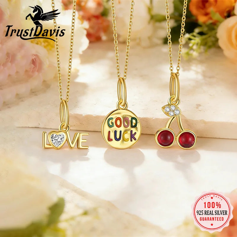 TrustDavis 925 Sterling Silver Cute Valentine’s Day Enamel Heart Pendant DIY Necklace Bracelet Accessories Fine Jewelry DZ1847