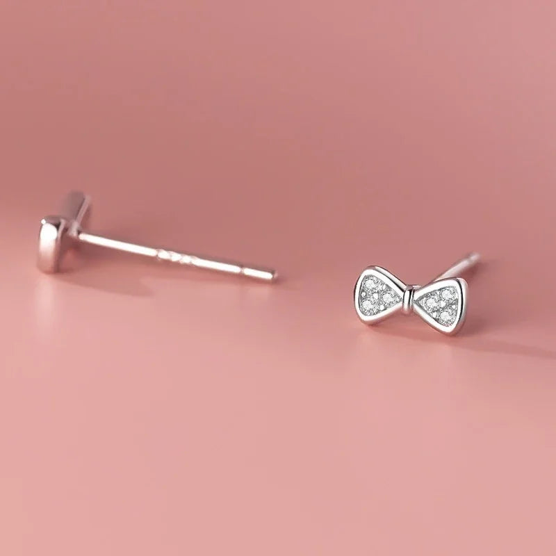 TrustDavis Real 925 Sterling Silver Girls Birthday Gift Earring Jewelry Sweet Bowkont Zircon Stud Earrings for Xmas DS3502