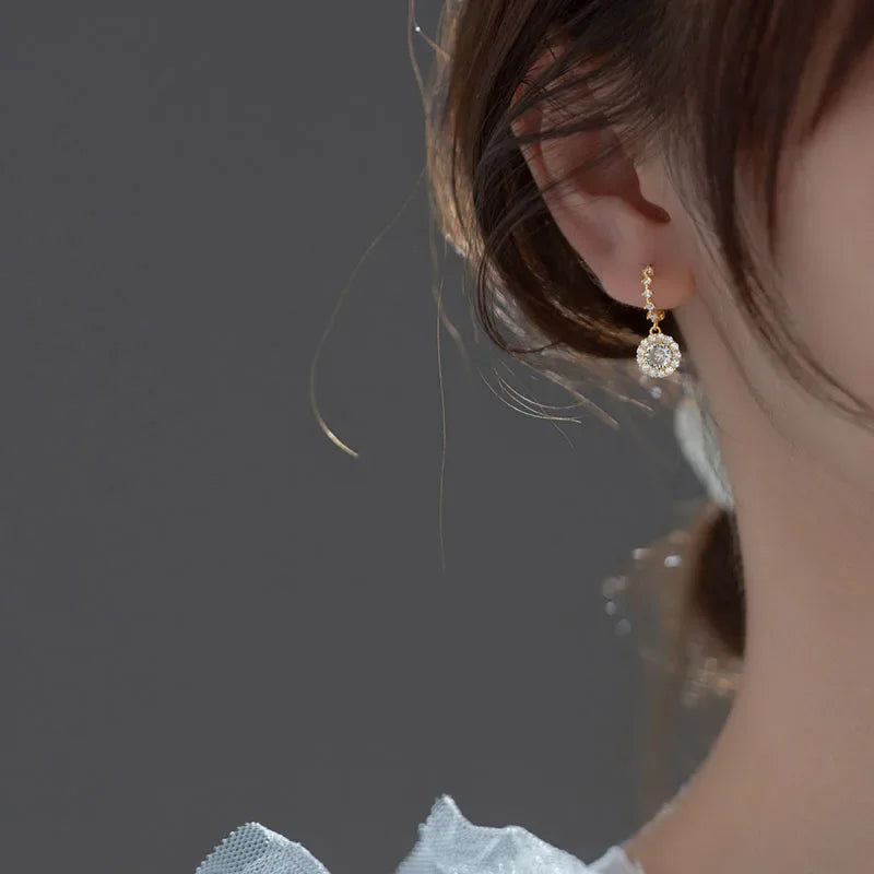 TrustDavis Real 925 Sterling Silver 2022 Fashion Sparkling Zircon Hoop Earrings For Women Elegant Chic Party Jewelry Gift DA0055