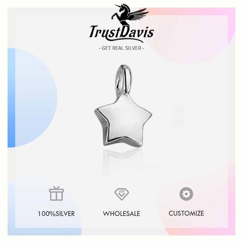 TrustDavis Real 925 Sterling Silver Fashion Star Moon Charm Pendant Handmade DIY Accessories Fine Jewelry Wholesale DZ1705
