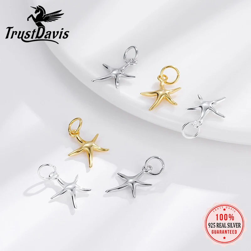 TrustDavis Real 925 Sterling Silver Smooth Bright Starfish Charm Pendant Handmade DIY Accessories Fine Jewelry Wholesale DZ1803