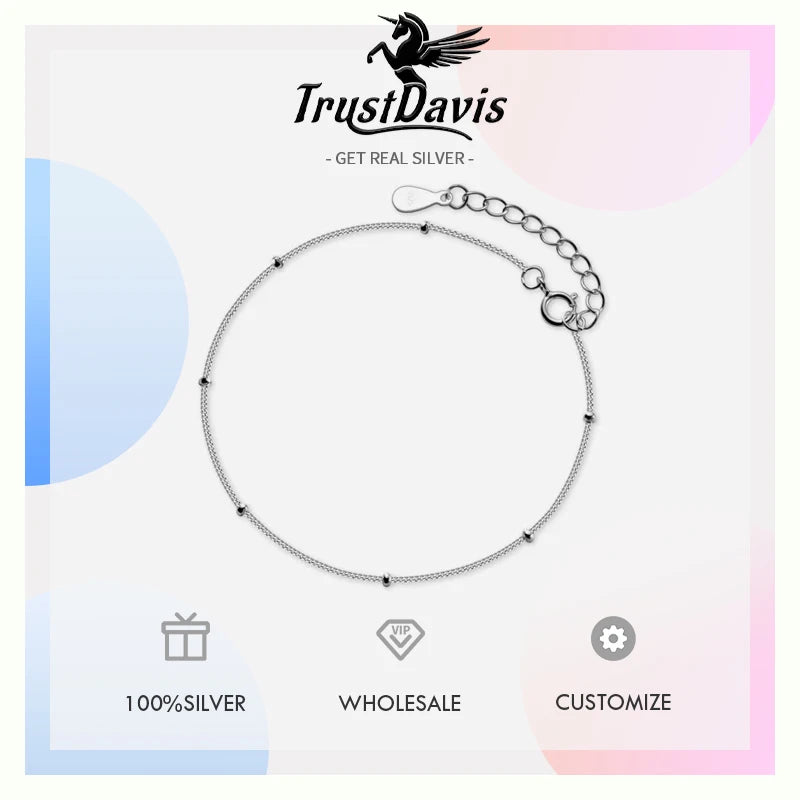 925 Sterling Silver Fashion Simple Beads Chain Bracelets DA1085