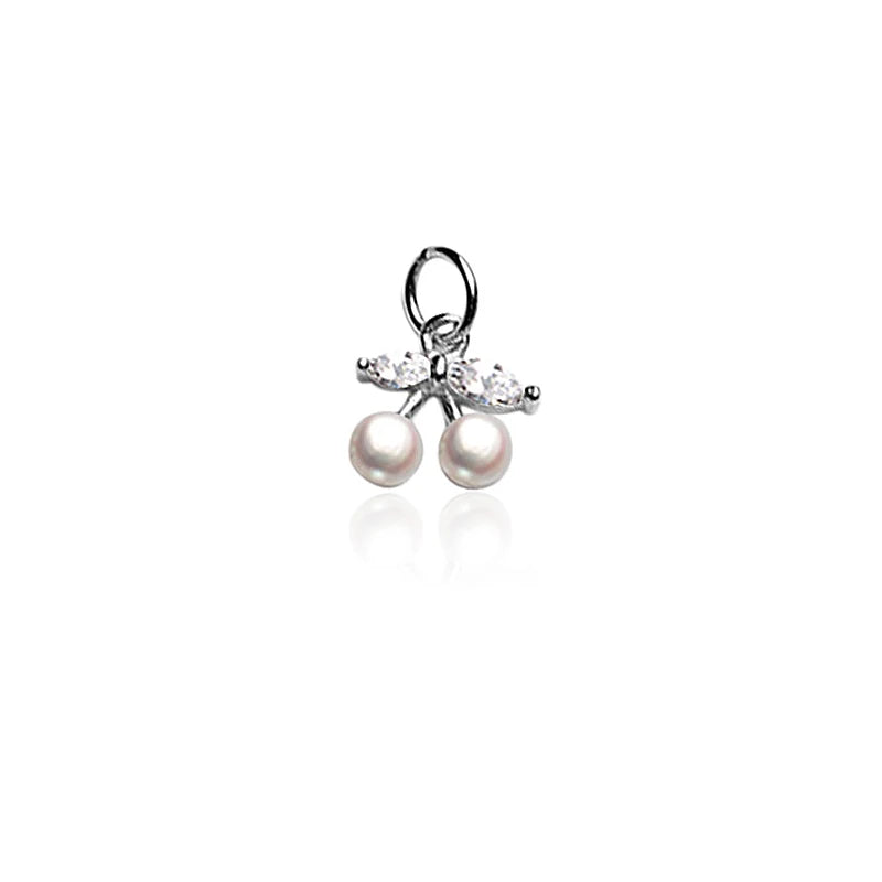 TrustDavis Real 925 Sterling Silver Fashion Bow Pearl Cherry Charm Pendant Handmade DIY Accessories Wholesale Jewelry DZ1701