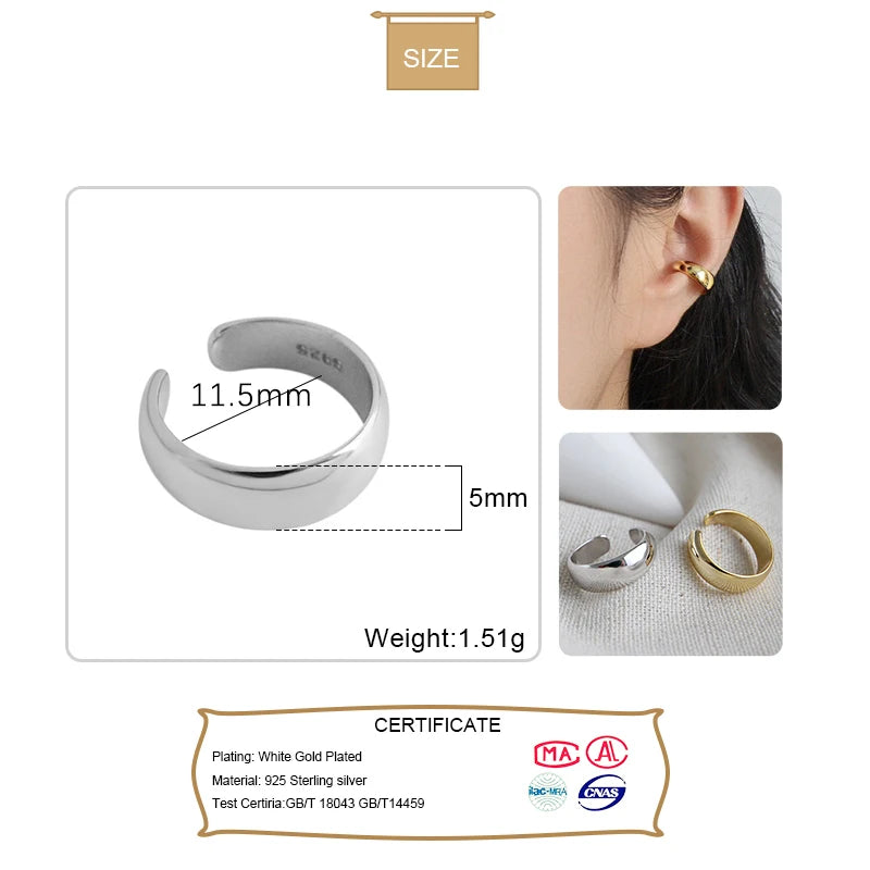 TrustDavis 1Pcs Real 925 Sterling Silver INS Smooth Surface Ear Cuff Clip on Earrings For Women Wedding Party Fine Jewelry DA149