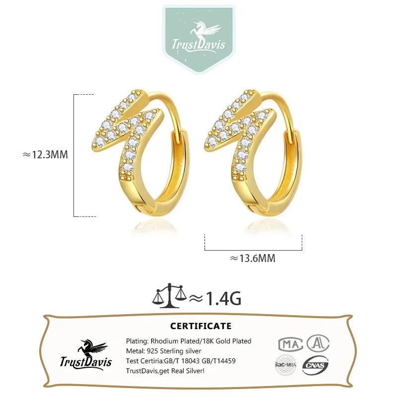 TrustDavis 925 Sterling Silver Fashionable minimalist Hoop Earrings for Girls Fine Jewelry Accessory Party Gift DA4115