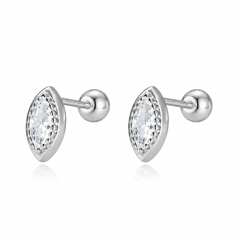 Real 925 Sterling Silver Marquise-shaped Zircon Stud Earrings DS4951