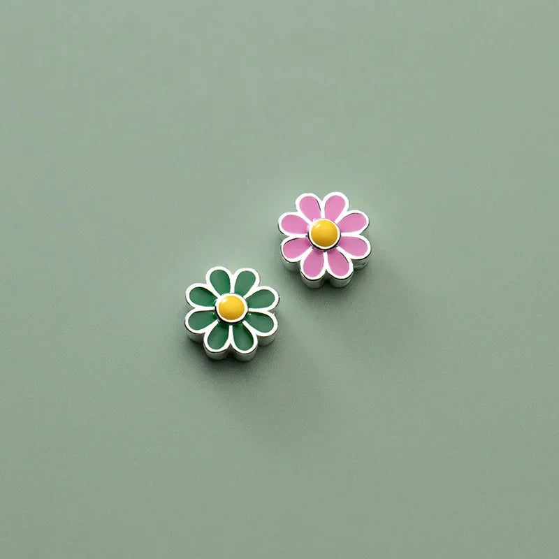 TrustDavis Real 925 Sterling Silver Fashion Cute Pink Green Flower Handmade DIY Necklace Bracelet Accessories Fine Jewelry HY865