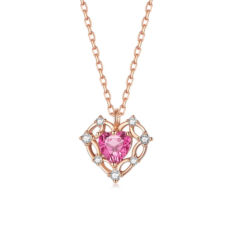 Heart Hollow Pink Stone Short Chain Necklace DS3358