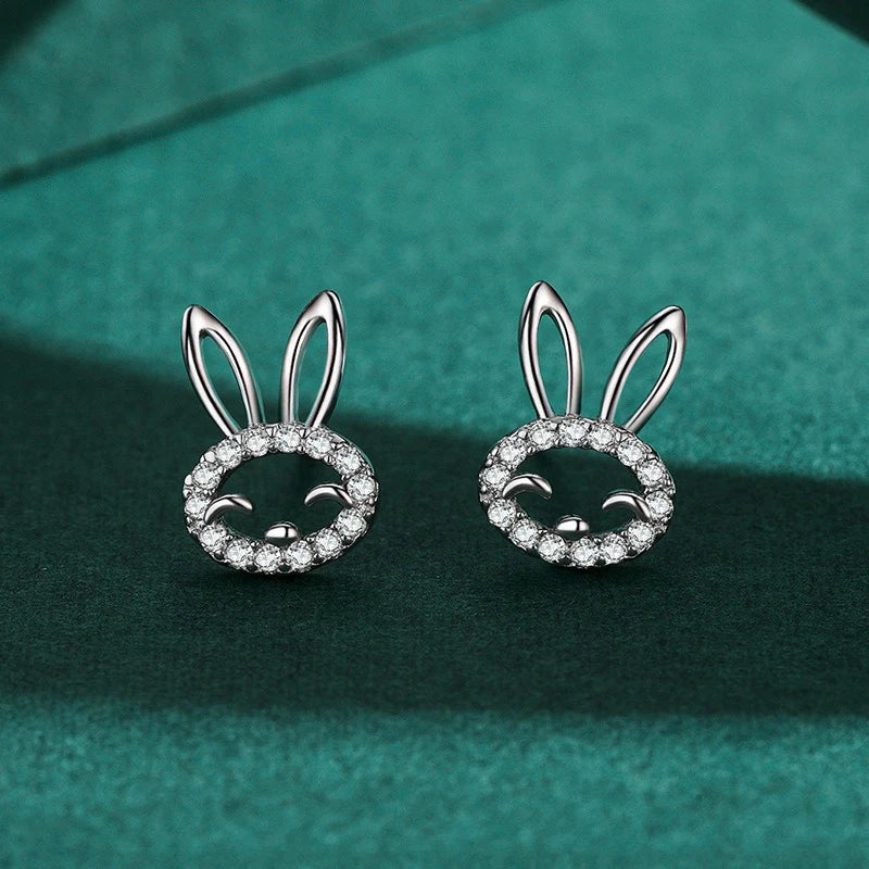 TrustDavis 925 Sterling Silver Women's Simple Sweet Bunny Hollow with Zircon Stud Earrings for Women Girls Jewelry Gift DS4262