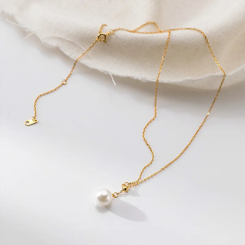 TrustDavis Real 925 Sterling Silver Sweet and Simple pearl Necklace for Women Mother's Day Fine Necklace Jewelry Gift DS4404