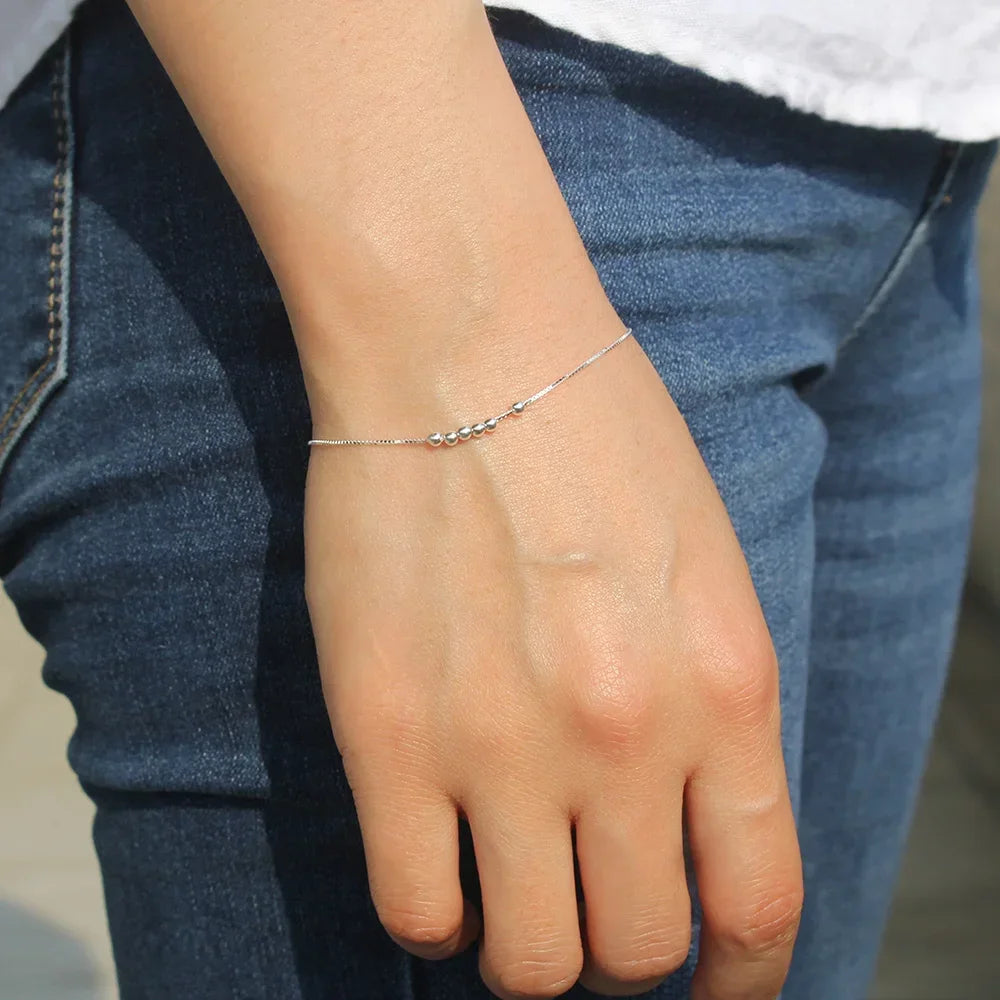 TrustDavis Minimalist Geometric 925 Sterling Silver Fashion Mini Bead Bracelet For Charm Women Party Fine Jewelry Gift DS1091