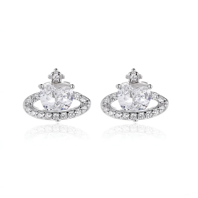 Heart-Shaped Planet Zirconia Stud Earrings DS5009