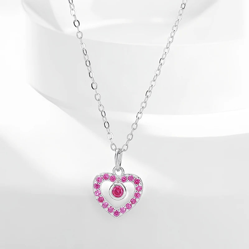 TrustDavis 925 Sterling Silver Women's Fashion Simple Multicolor Heart Pendant Necklace for Women Girls Jewelry Gift DS4660
