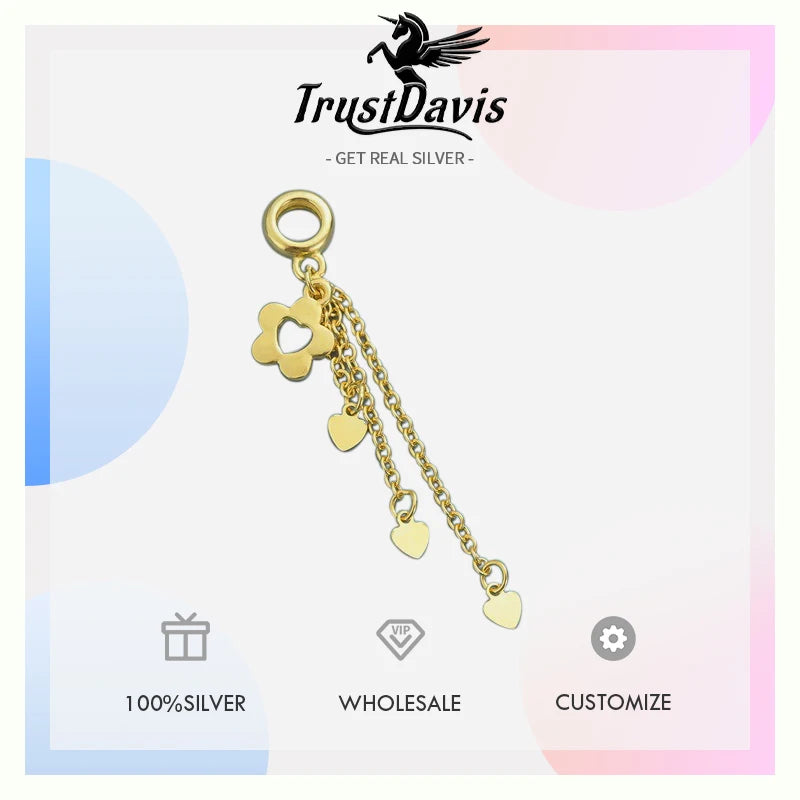TrustDavis Real 925 Sterling Silver Fashion Tassels Flower Heart Charm Pendant Handmade DIY Accessories Wholesale Jewelry DZ1703