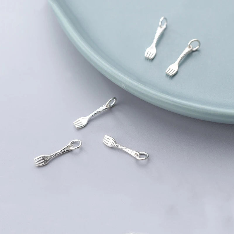 TrustDavis Real 925 Sterling Silver Personality Small Fork Charm Pendant Handmade DIY Accessories Fine Jewelry Wholesale DZ1708