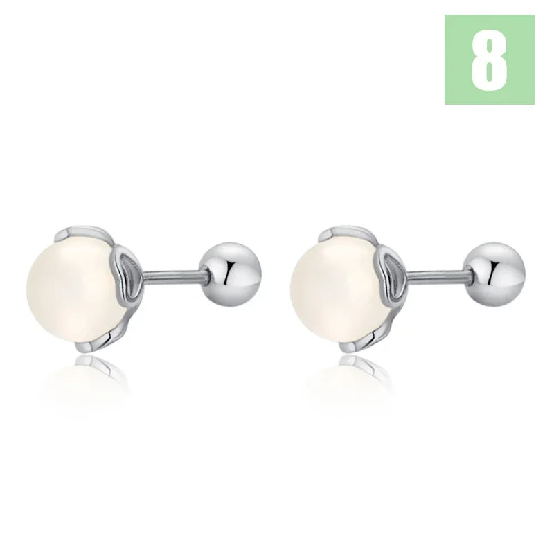 TrustDavis Real 925 Sterling Silver Agate Round Bead Screw Stud Earrings for Women Girls Minimalist Fine Jewelry DS4103