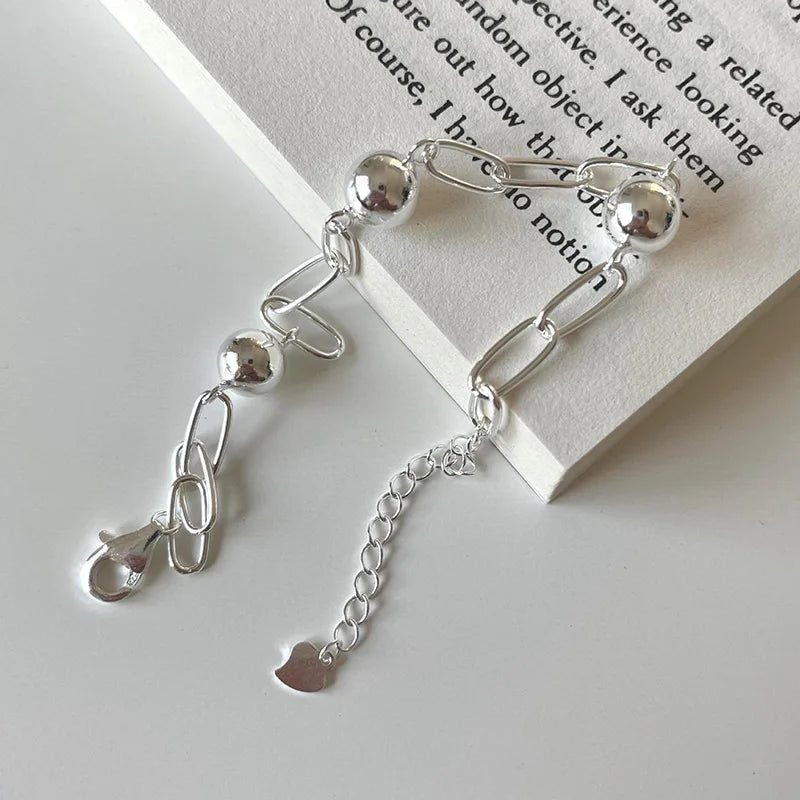 Real 925 Sterling Silver Bracelet Jewelry 9mm Ball Beads Chain Bracelet For Women Wedding Party Gift Jewelry DA3126